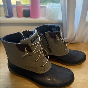Sperry Gray and Black Duck Boots with Side Zipper
